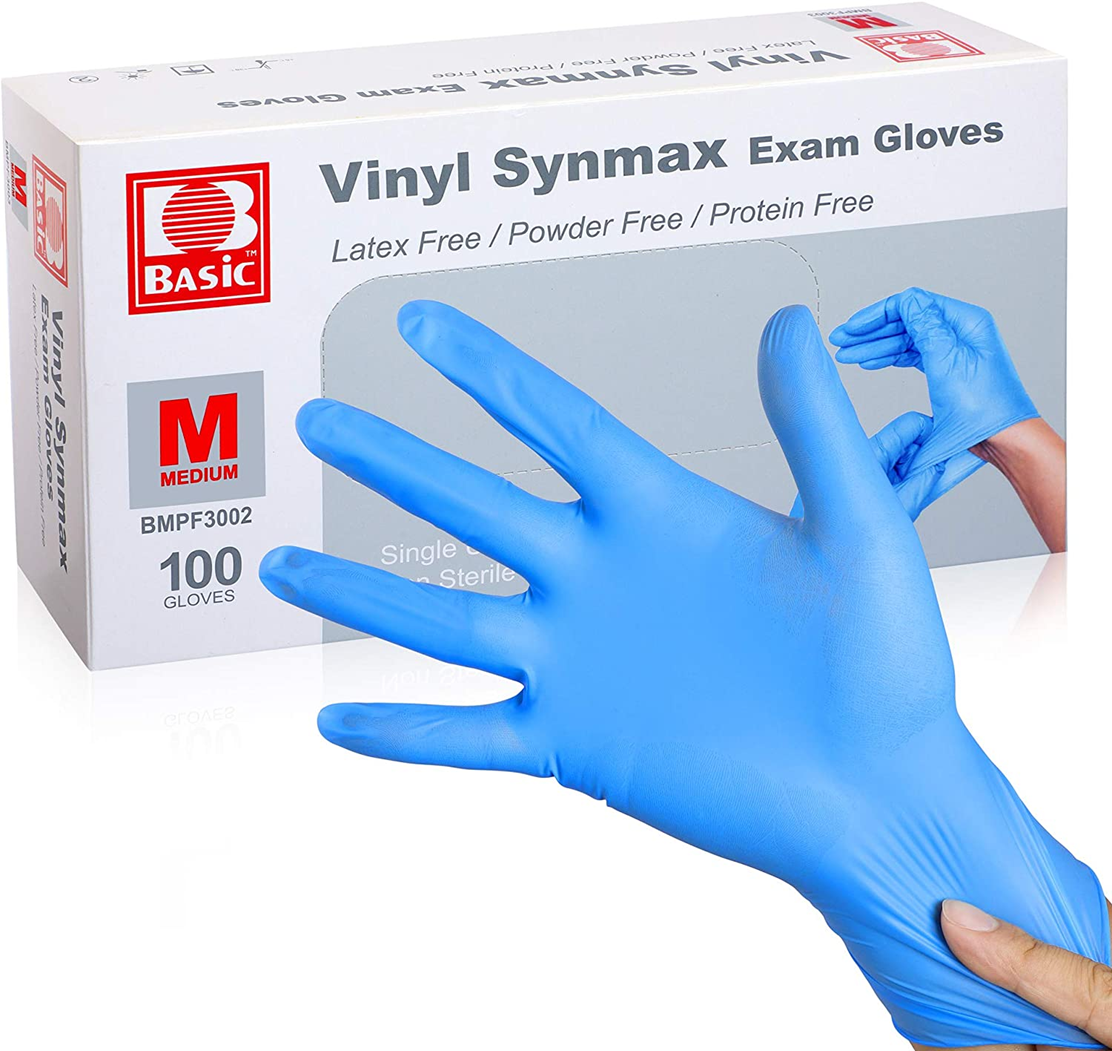 Basic Medical 4-mil blue latex-free powder-free Synmax Vinyl Exam Gloves 